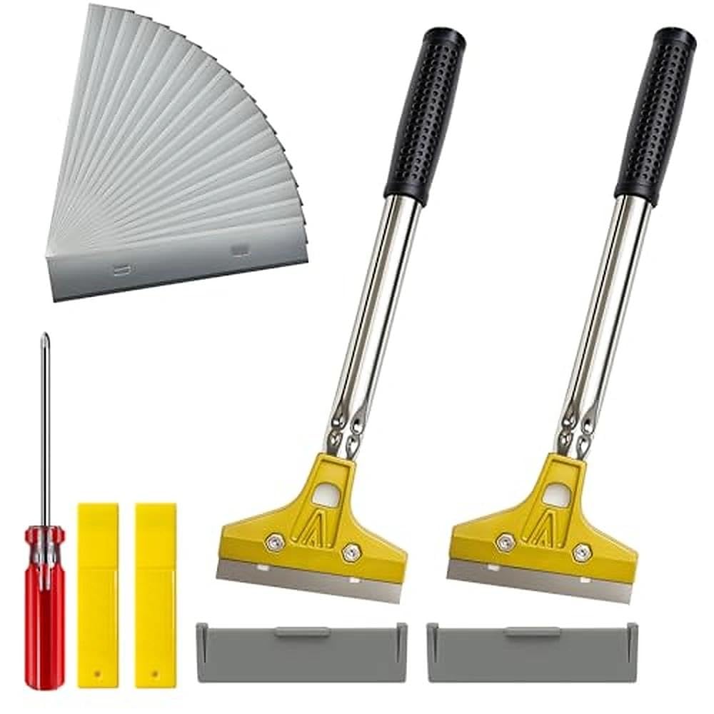 Tapetenentferner Set, 2 Stück Tapetenschaber mit 20 Ersatzklingen, Fensterschaber mit Gummigriff und