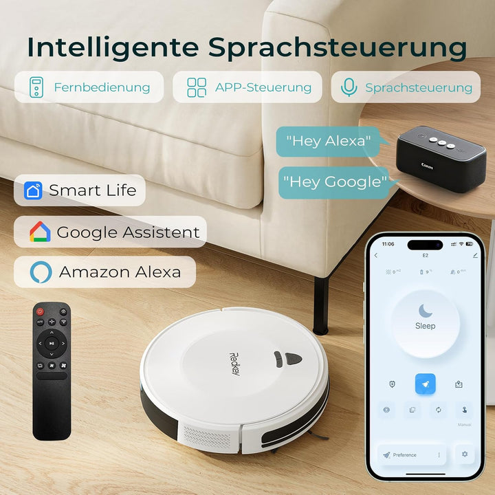 Redkey E6 Saugroboter mit 7000 Pa Saugkraft, Dynamische Navigation, Bis zu 170 Min Laufzeit, Roboter