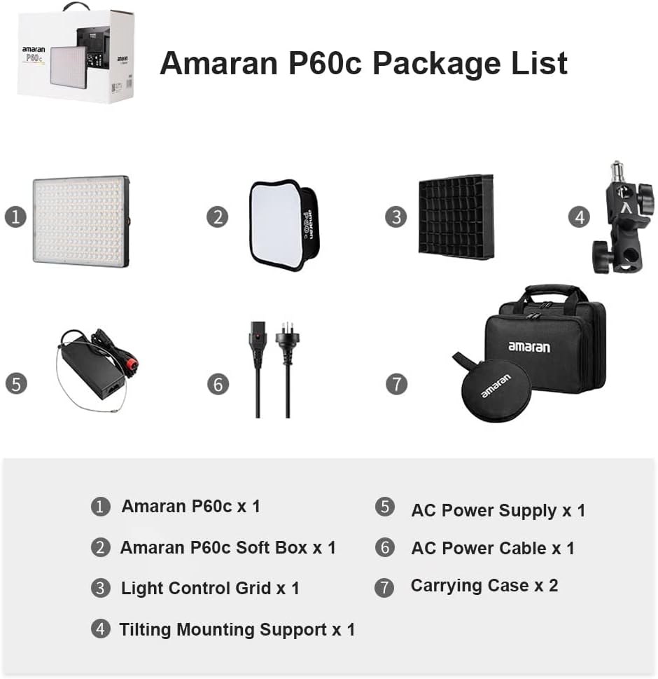 Aputure Amaran P60C RGBWW Full-Color Videoleuchte LED Panel, CRI95+ TLCI 96+ 2500-7500K 60W, unterst