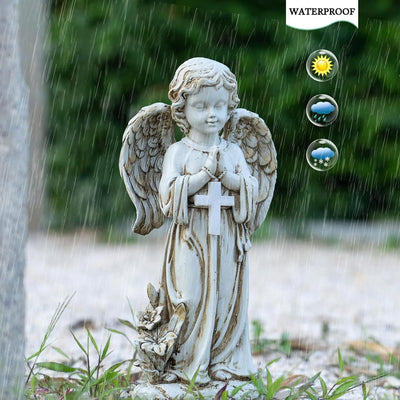 Tuzsocr Solar Engel Gartenstatuen - Betende Engel, LED-Schutzengel-Figur, Wetterfeste Engel Figur am