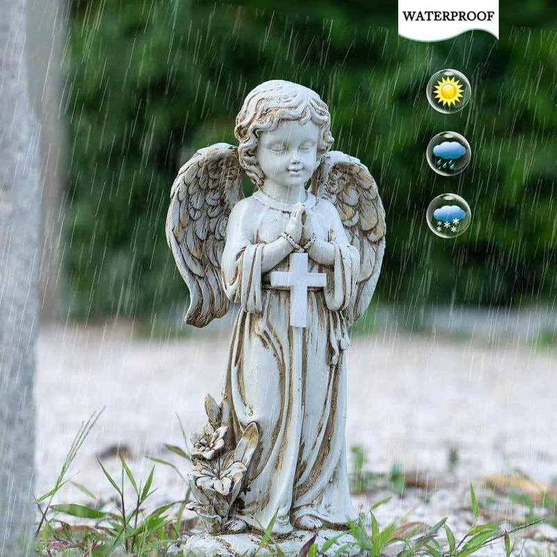 Tuzsocr Solar Engel Gartenstatuen - Betende Engel, LED-Schutzengel-Figur, Wetterfeste Engel Figur am