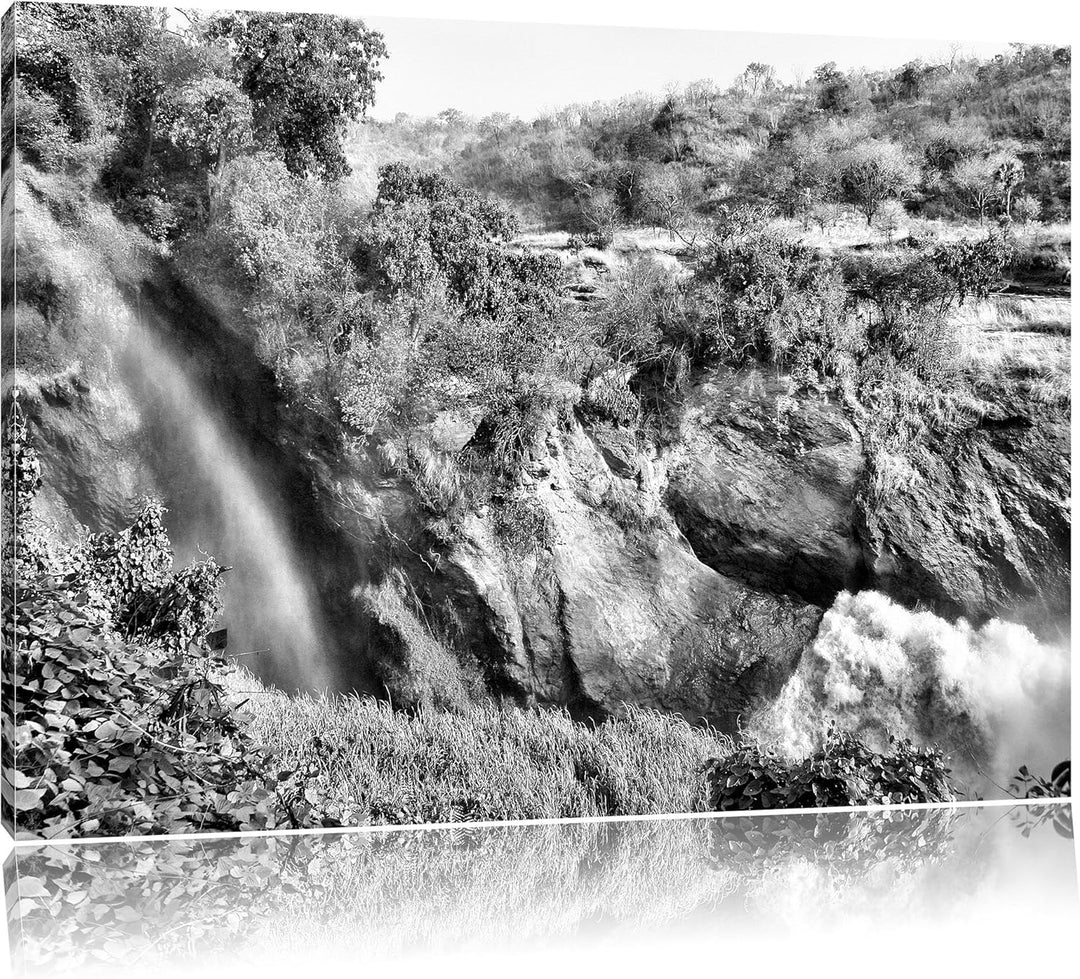 Pixxprint Monocrome, Regenbogen über Wasserfall, Format: 100x70 auf Leinwand, 100x70