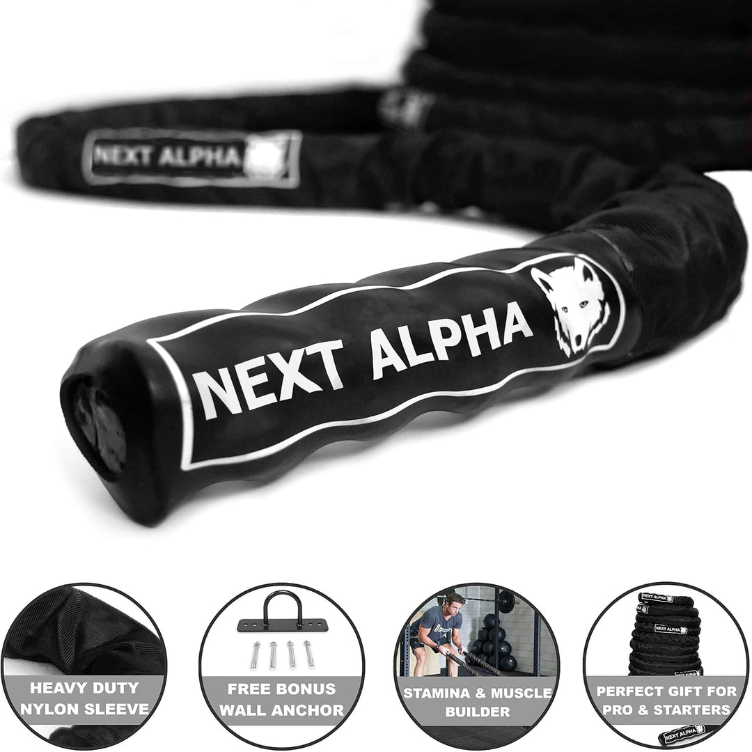Battle Rope, 38mm/50mm, 9m/12m/15m, Schutzhülle, Wandanker, Workout Instruction Poster 50mm x 15m Sc