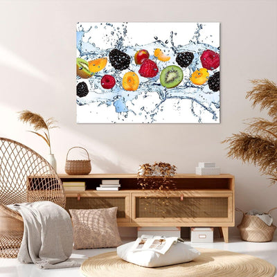 Bilder auf Leinwand 100x70cm Leinwandbild Wasser Früchte frisch Essen Gross Wanddeko Bild Schlafzimm