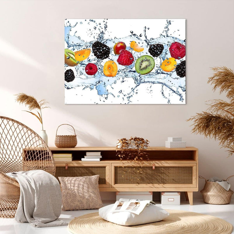 Bilder auf Leinwand 100x70cm Leinwandbild Wasser Früchte frisch Essen Gross Wanddeko Bild Schlafzimm