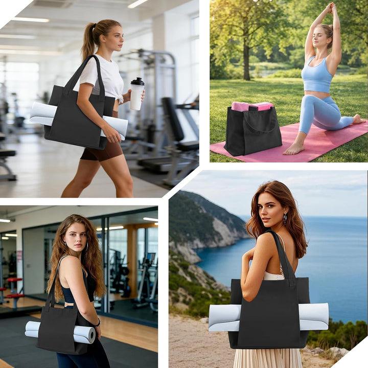 Yogatasche Damen mit Nassfach, Canvas Tasche mit Griffen, Abnehmbare Tasche für Yogamatte, Geeignet