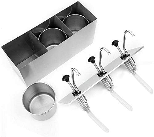 Saucenspender 4L×3, Edelstahl Sossenspender Gewürzspender Dispenser Catering Ketchup Spender Pumpe S