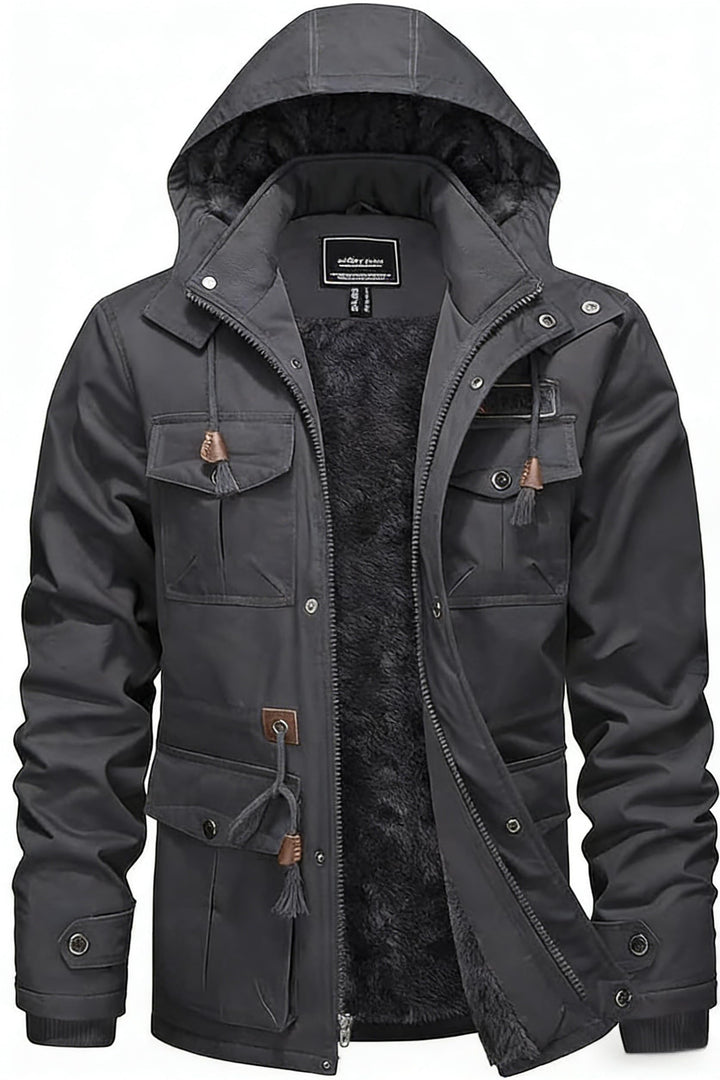 KEFITEVD Winterparka Herren Fleece Gefüttert Winterjacke mit Viele Taschen Kapuze Warm Winter Mantel