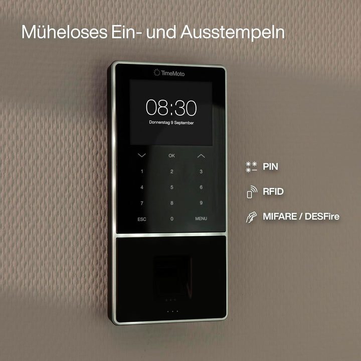 TimeMoto TM-818 SC Zeiterfassungsterminal, Kopplung mit kontaktlosen Smart Access Cards, RFID Badge/