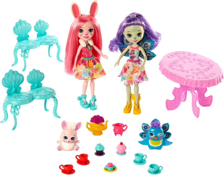 Enchantimals GLD41 - Tolle Teeparty Spielset, Puppen Bree Bunny und Patter Peacock (15,24 cm), ihre