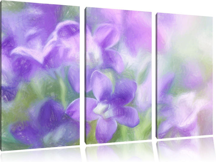 Pixxprint Lilane Lavendelblumen als Leinwandbild/Grösse: 3 Teilig (120x80) / Wandbild/Kunstdruck/fer