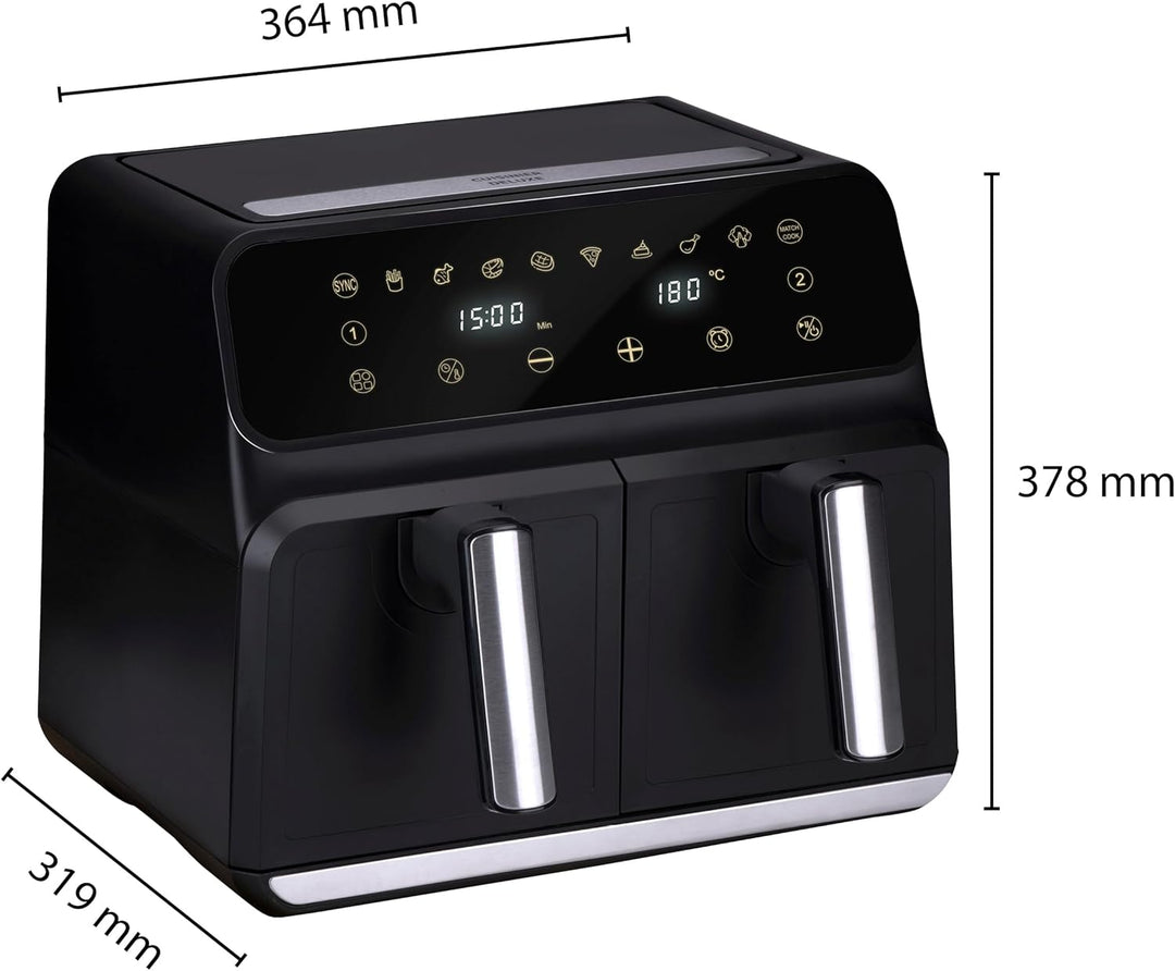 alpina Doppel Heissluftfritteuse 8L - Airfryer 1700W - Heissluftfritteuse für Braten, Frittieren und