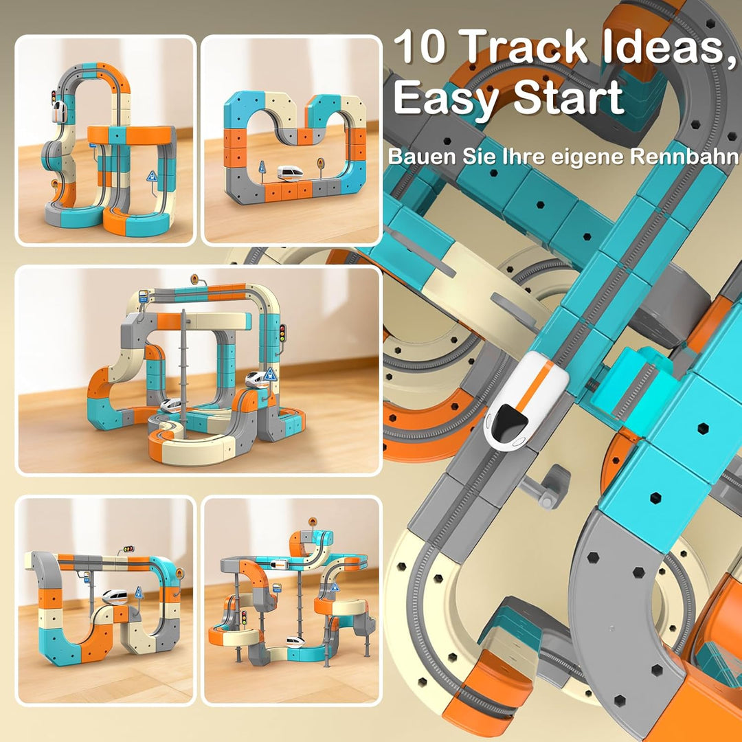 Clickrail Electric Train Set Flexible Race Track – Cube Track Block Zug mit Schwerkraftdefying 3D-La