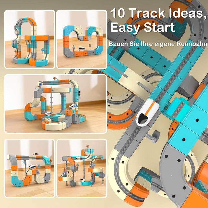 Clickrail Electric Train Set Flexible Race Track – Cube Track Block Zug mit Schwerkraftdefying 3D-La