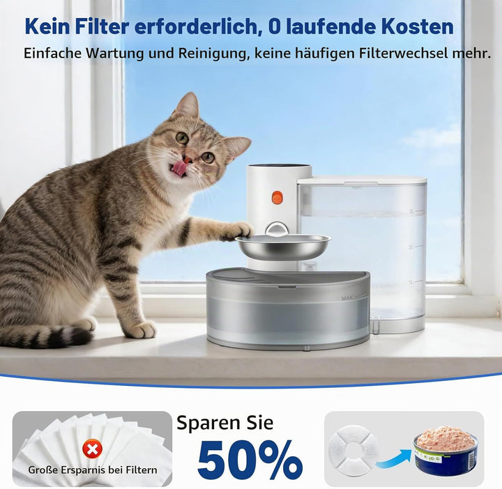 Trinkbrunnen für Katze Kabellos ohne Filter, 3.8L Katzenbrunnen Kabellos mit Abwasser-Trennungs-Syst