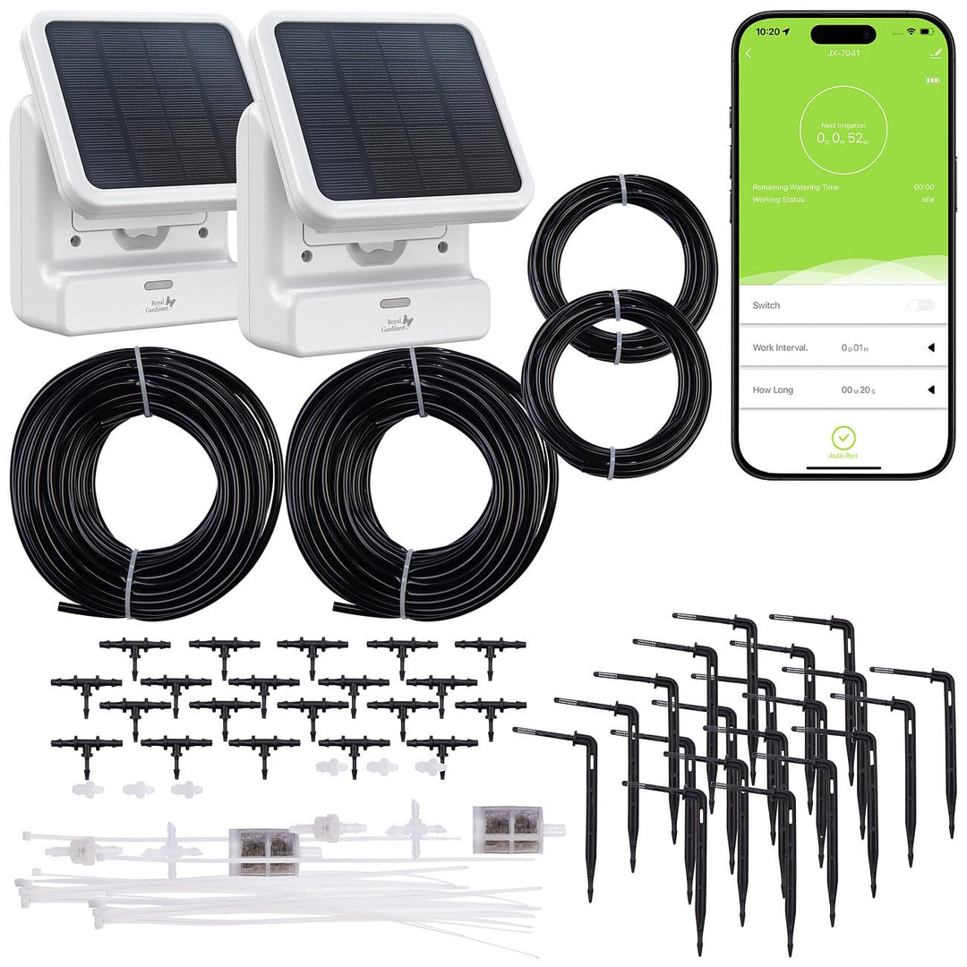 Royal Gardineer Wasserpumpe für Pflanzen: 2er-Set Smartes WLAN-Solar-Bewässerungssystem, Pumpe, 30 l