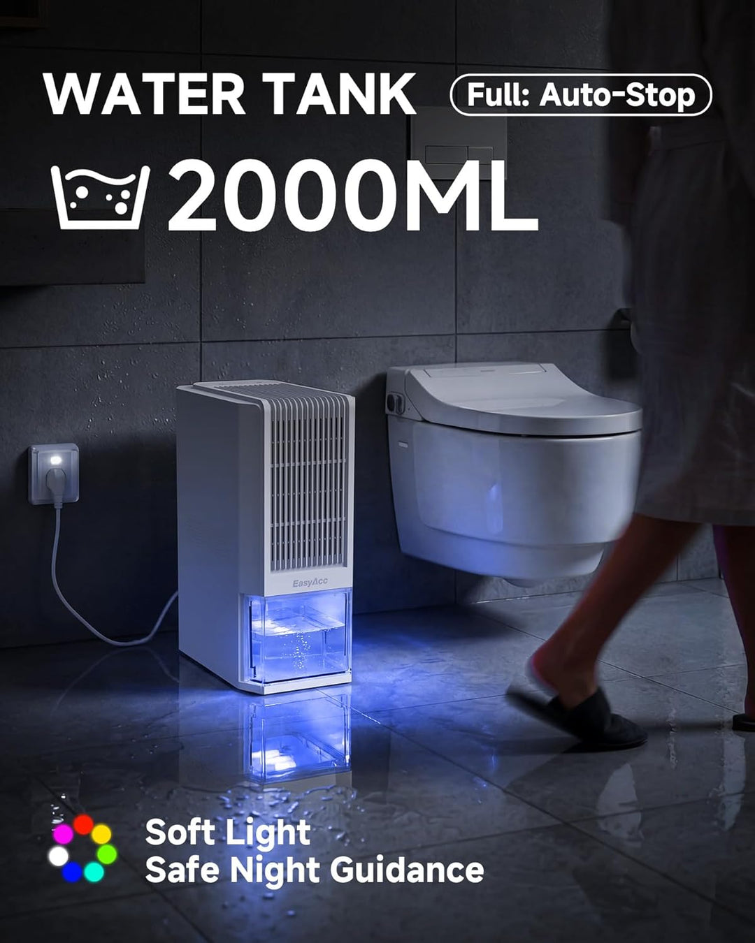 EasyAcc Badezimmer Luftentfeuchter Elektrisch 2000mL Innovativer Luftentfeuchter 1,3L/Tag, Effizient