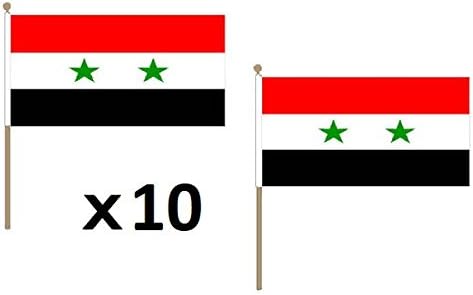 STOCKFLAGGE SYRIEN 45x30cm mit holzmast - 10 stück SYRISCHE STOCKFAHNE 30 x 45 cm - flaggen AZ FLAG