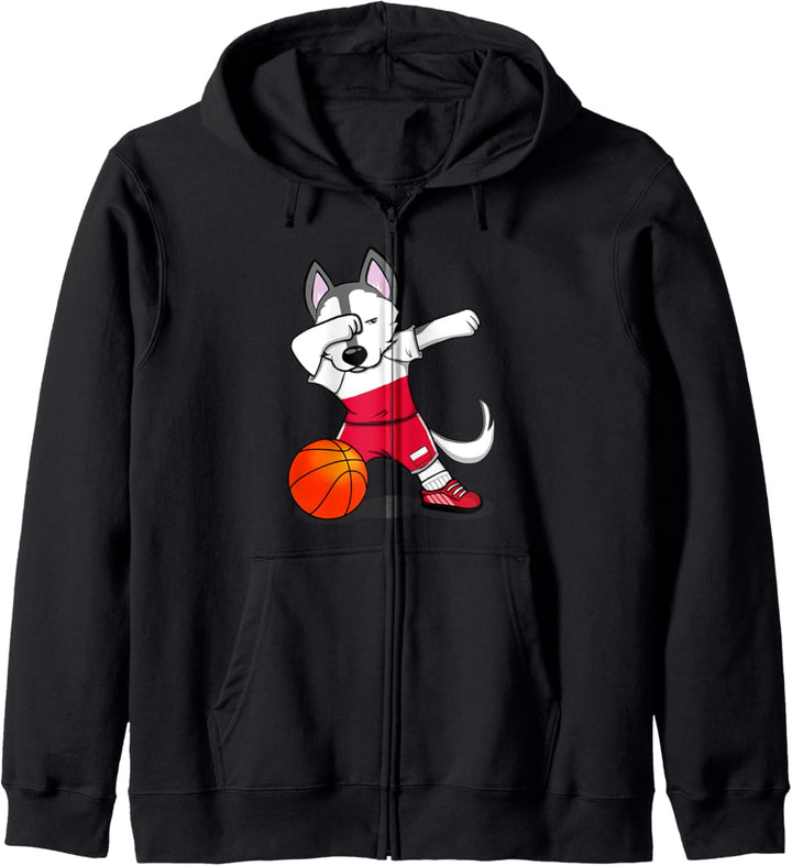 Dabbing Husky Hund Polen Basketball Mannschaft Flagge Sport Kapuzenjacke