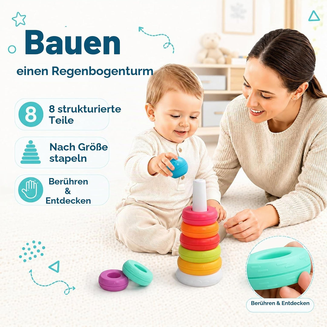 Montessori Stapelturm ab 6 Monate, 3-in-1 Sortier- &amp; Stapelspielzeug | 20 Teile zum Sortieren, Stape