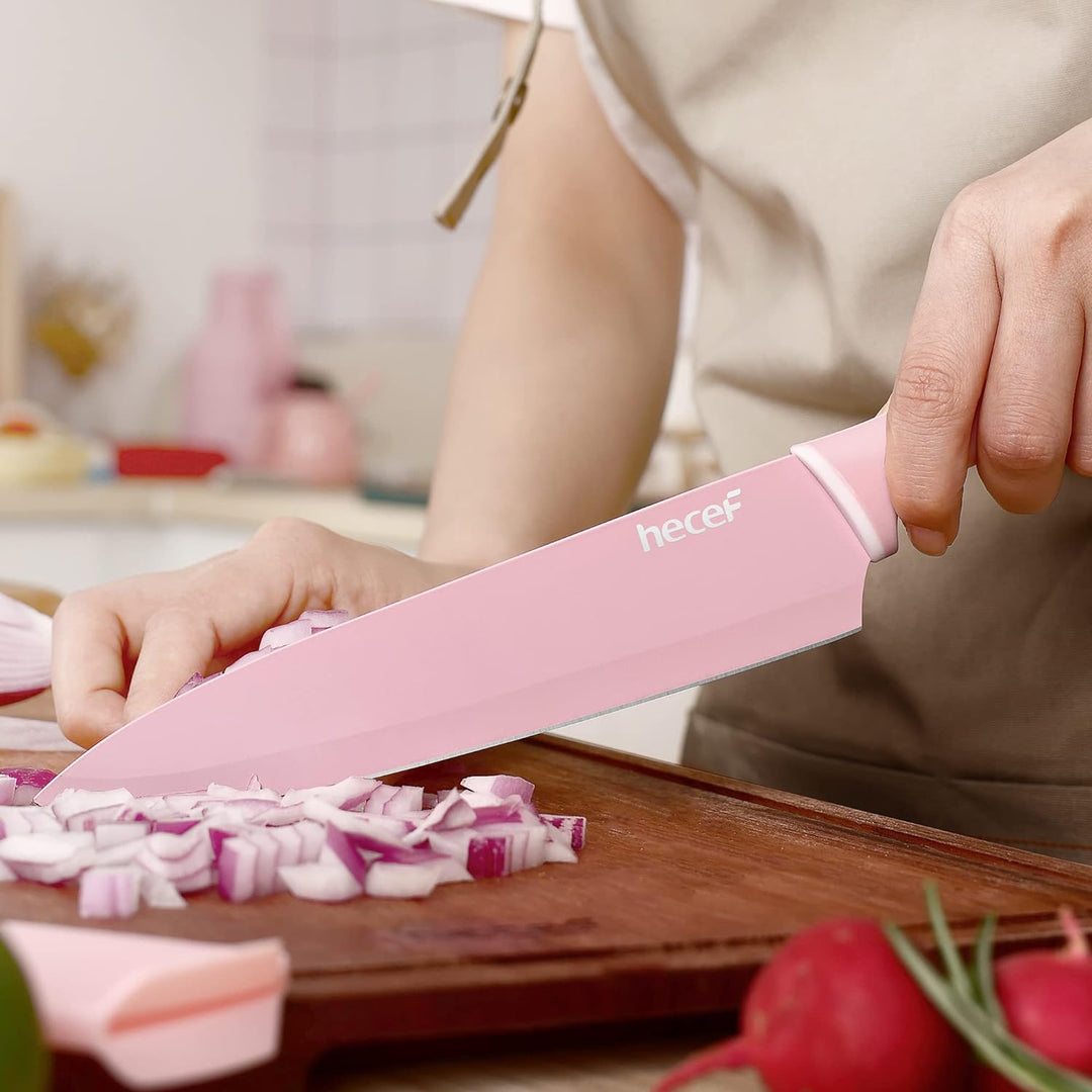 hecef 6 Teilig Messer Set, Küchenmesser Set Bunte Non-Stick, Scharfe Messerset Edelstahl, Profi Koch