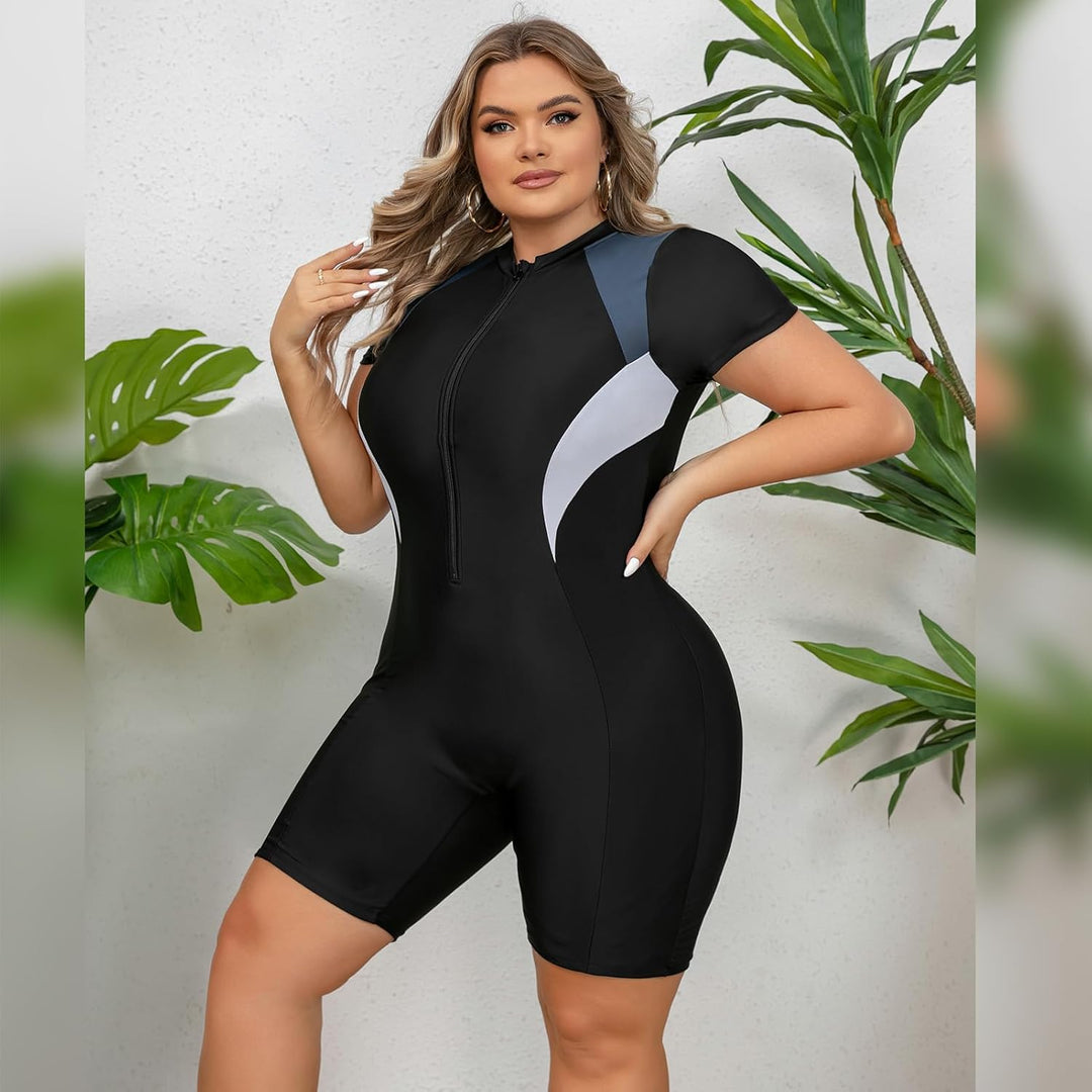 Odizli Badeanzug Damen Grosse Grösse Kurzarm/Ärmellos Blumen Druck Kurz Rashguard Bademode Surfanzug