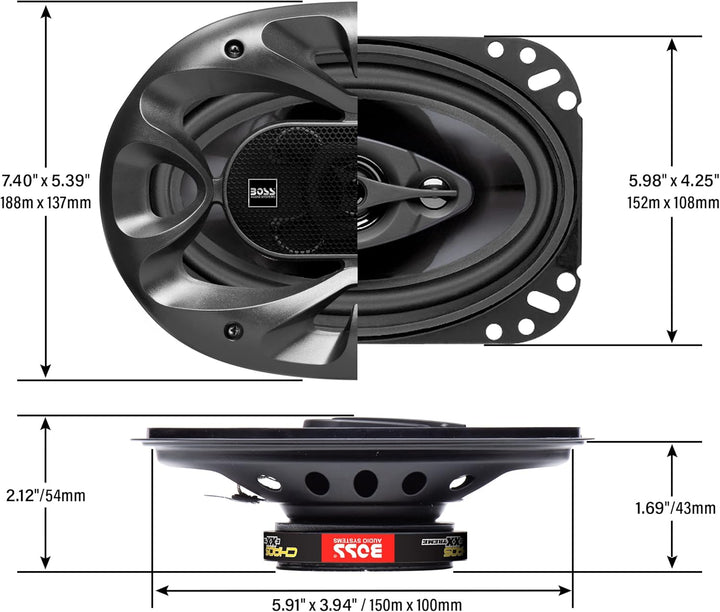 BOSS AUDIO SYSTEMS 2 CH4630B DREI-Wege-Triaxiallautsprecher in Schwarz, 4 x 6 Zoll, 10 x 15 cm, 100