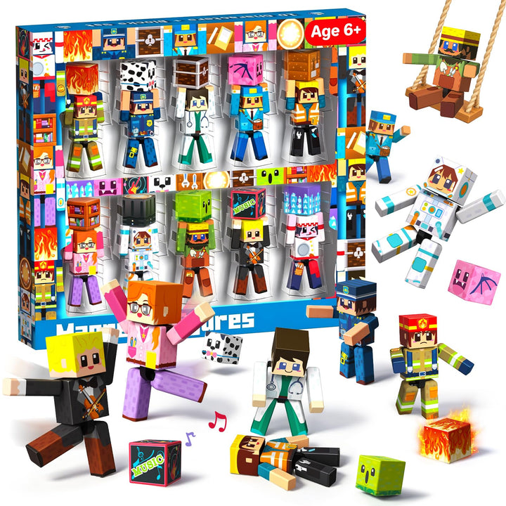 Magneverse 20-Teile Set für Magnetische Bausteine, Bewegliche Spielfiguren mit 10 Berufsfiguren und