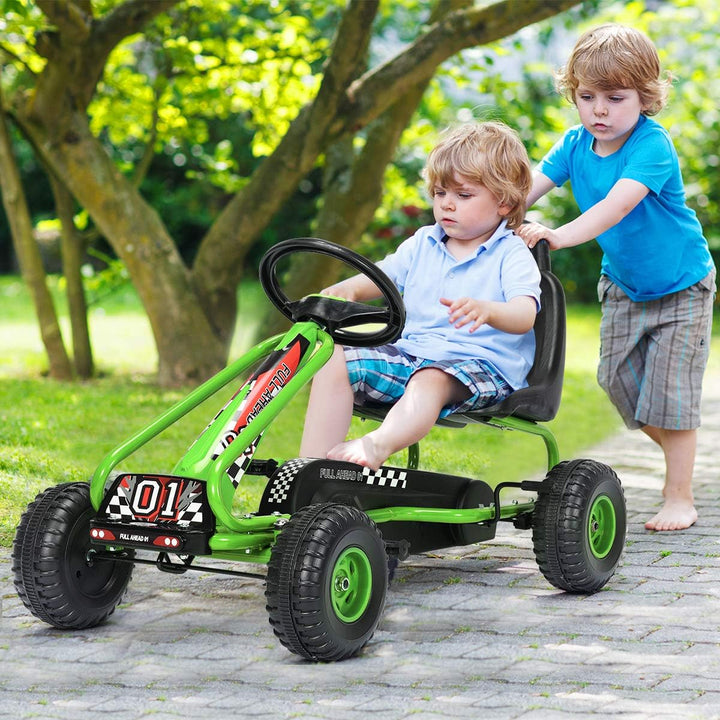 COSTWAY Gokart mit verstellbarem Sitz, Go Kart mit Handbremse, Tretauto bis 30 kg belastbar, Pedal G
