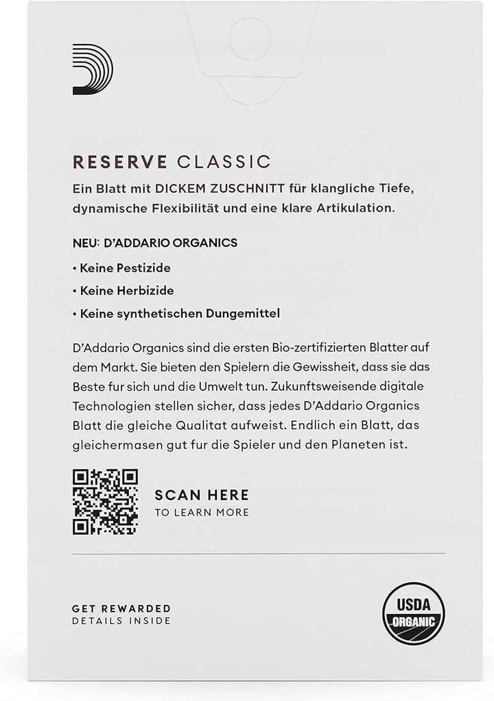 D'Addario Organisch Reserve Classic German Klarinettenblätter - Rohrblätter für Klarinette - Das ers