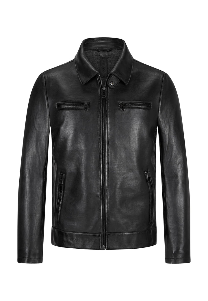 Milestone MS-Matteo Herren Lederjacke Braun mit speziellem Finish, 52 Schwarz