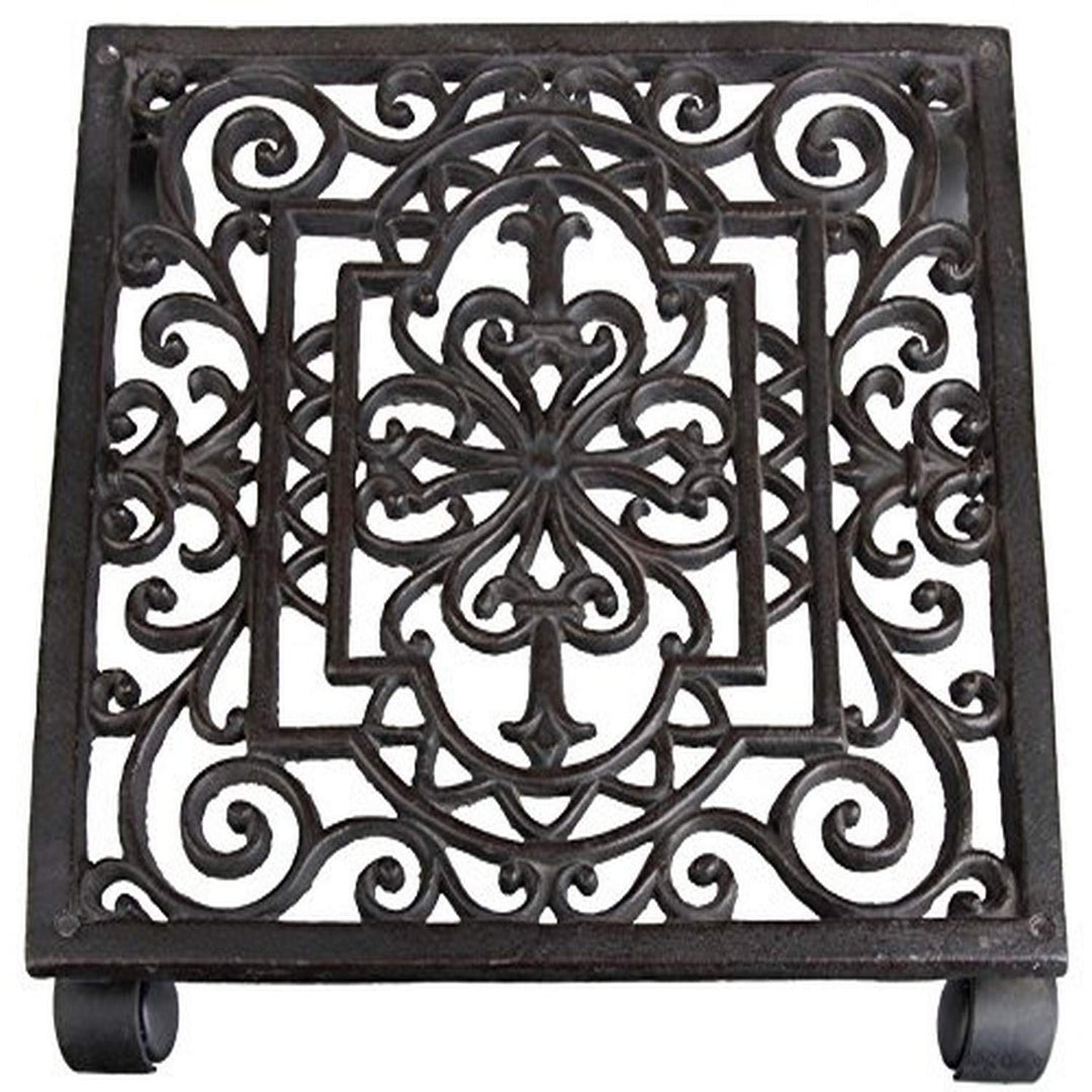 Esschert Design Pflanzenroller, Blumenroller im Antik Stil, quadratisch, ca. 30 cm x 30 cm Single, S