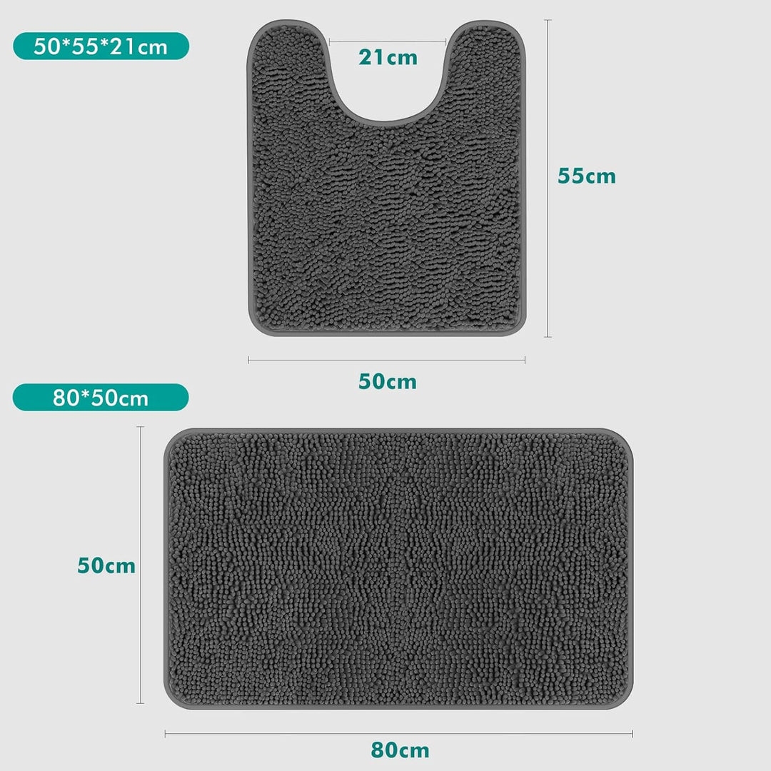 MEKO Badematte aus Chenille, 2er Set Badezimmerteppich rutschfest Duschvorleger und saugfähiger U-fö