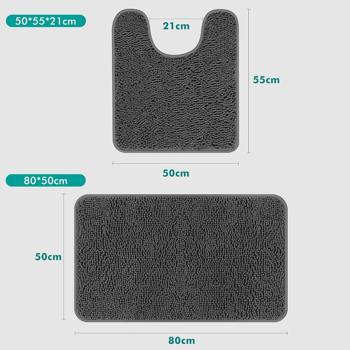 MEKO Badematte aus Chenille, 2er Set Badezimmerteppich rutschfest Duschvorleger und saugfähiger U-fö