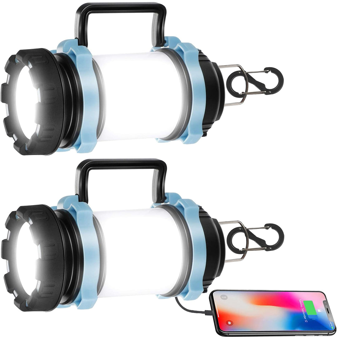 2 PCS LED Campinglampe Aufladbar, Superhell Tragbar Camping Lampen mit Haken, Helligkeiten Dimmbar,
