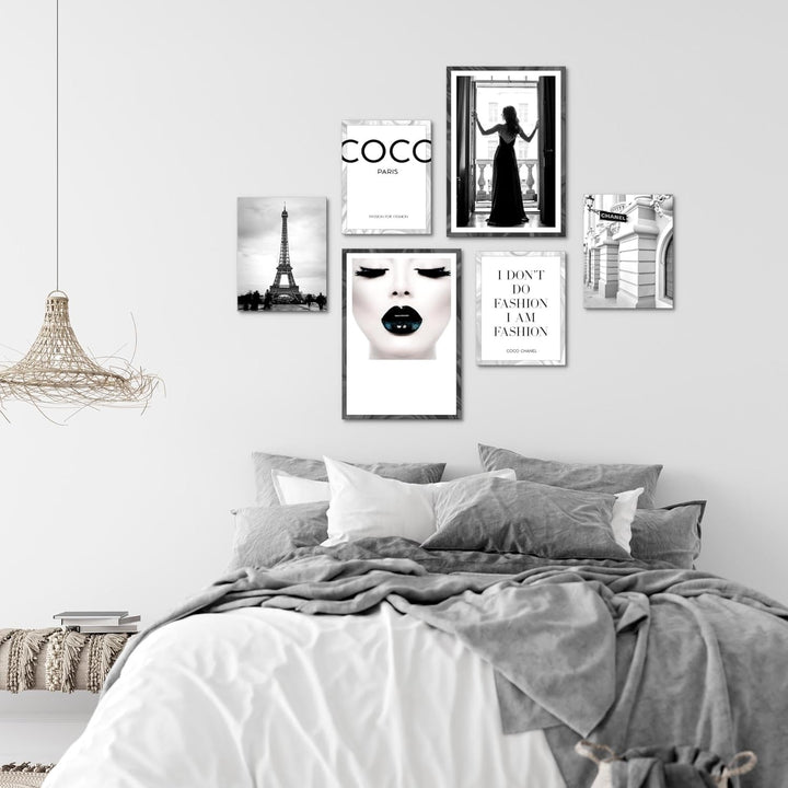 Novart Wandbilder Set Fashion Coco - KEIN EXTRA RAHMEN BENÖTIGT - Modern Deko - Wohnzimmer Mädchen T