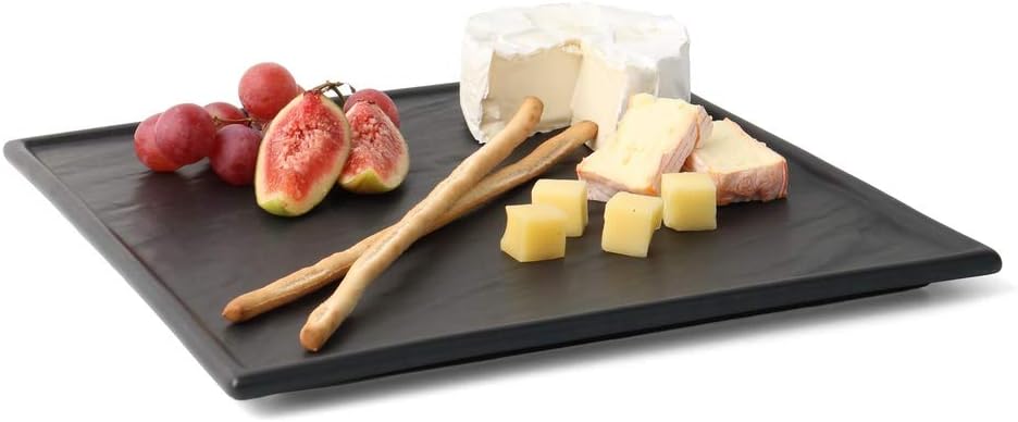 Holst Porzellan SDS 003 Porzellan Servierplatte Schieferdesign schwarz, Set 7-tlg. mit sechs Piekser