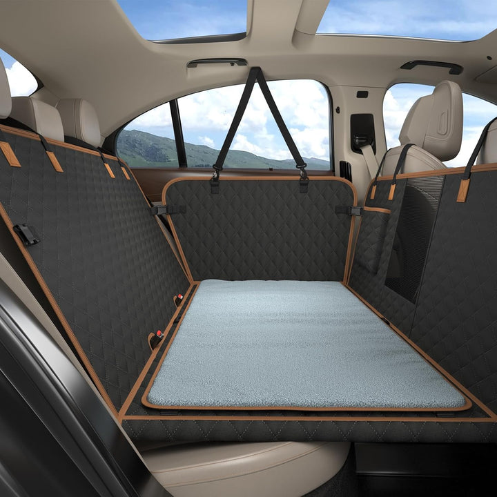 Hundedecke Auto-Rücksitz mit Grauer Weicher Zusatzdecke, Wasserdicht, Kratzfest Hund Auto-Rücksitz m