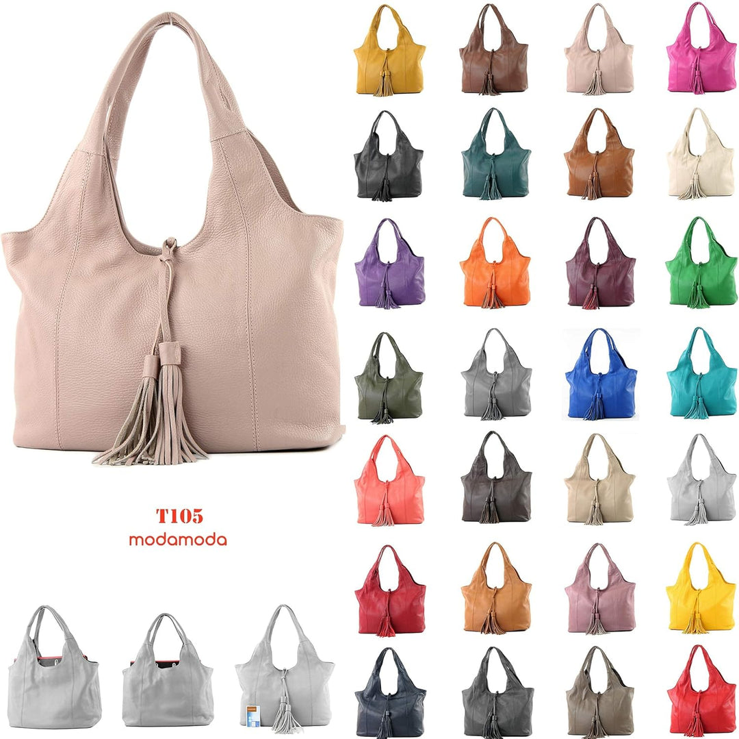modamoda de - T105 - ital. Schultertasche Gross aus Leder Lila, Lila
