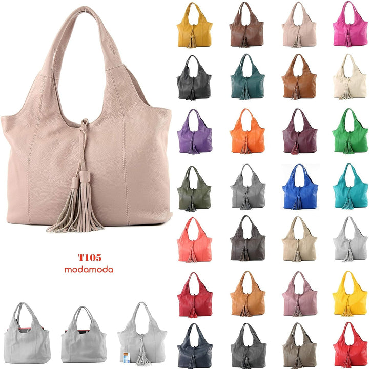 modamoda de - T105 - ital. Schultertasche Gross aus Leder Lila, Lila