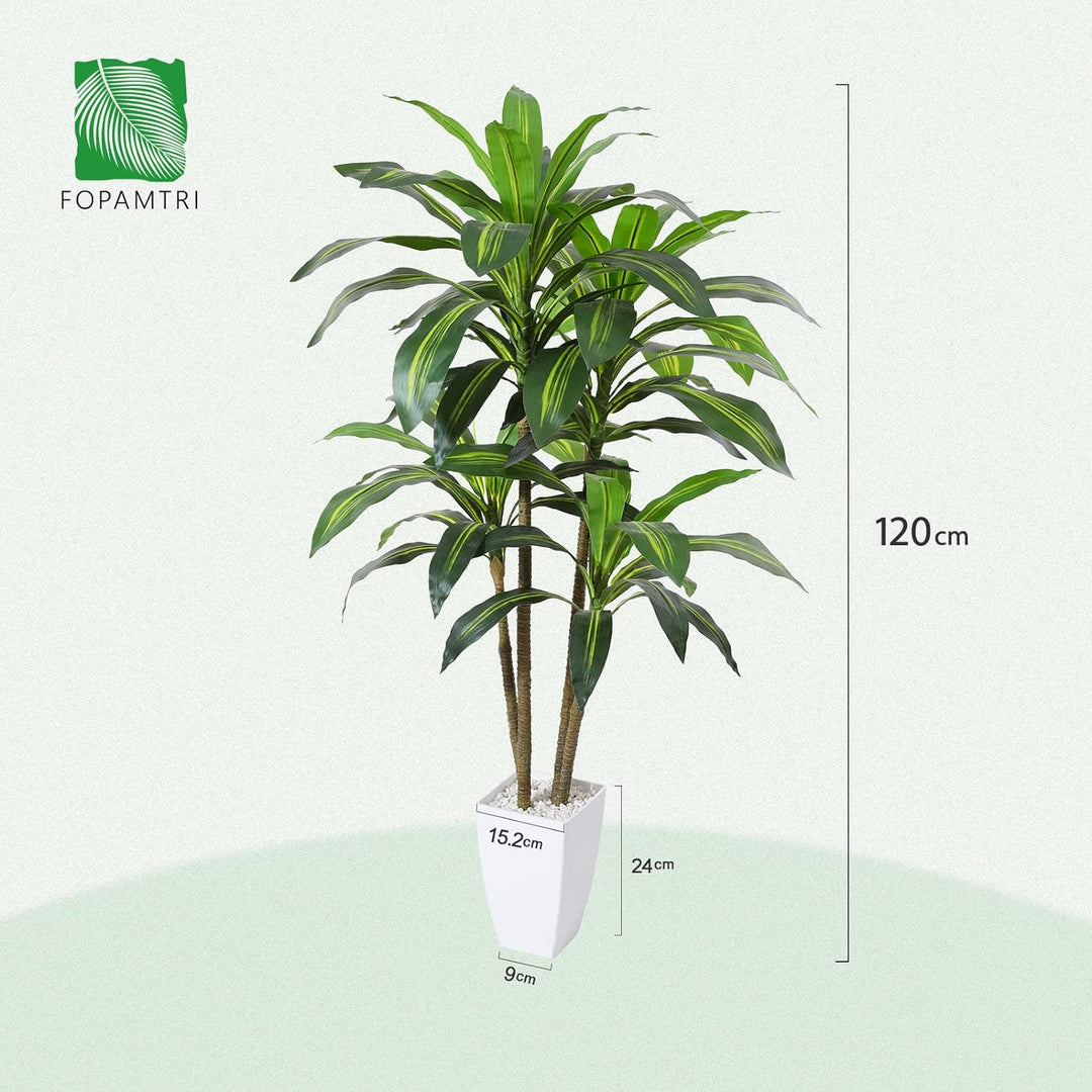 Fopamtri Künstlicher Drachenbaum 120cm Kunstpflanze mit 74 Blättern, Tropische Plastik Künstliche Pf