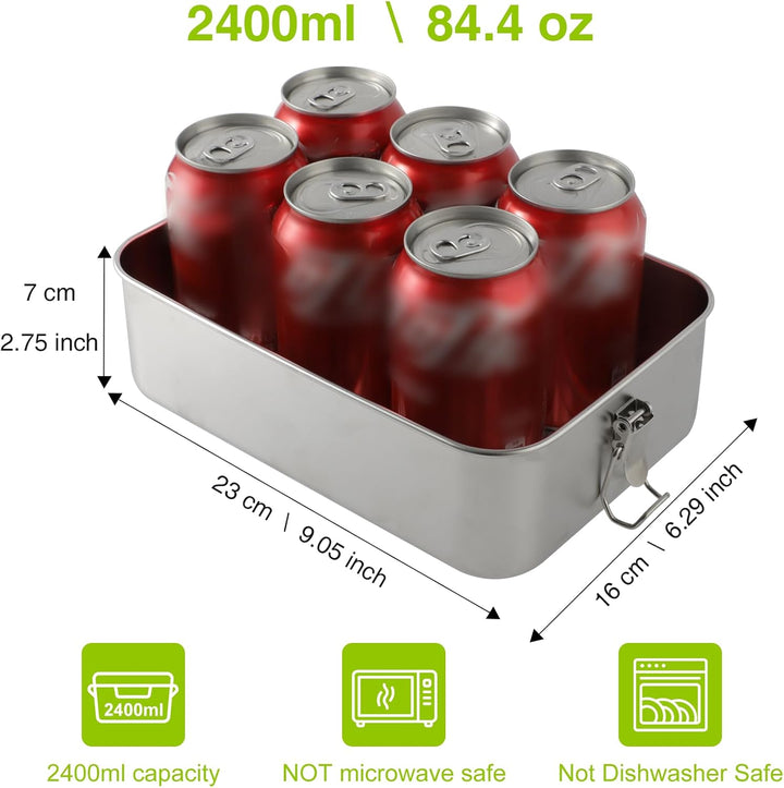 Brotdose Edelstahl - 2400ml Lunchbox Edelstahl - Brotdose Metall für Erwachsene - Brotbox Edelstahl