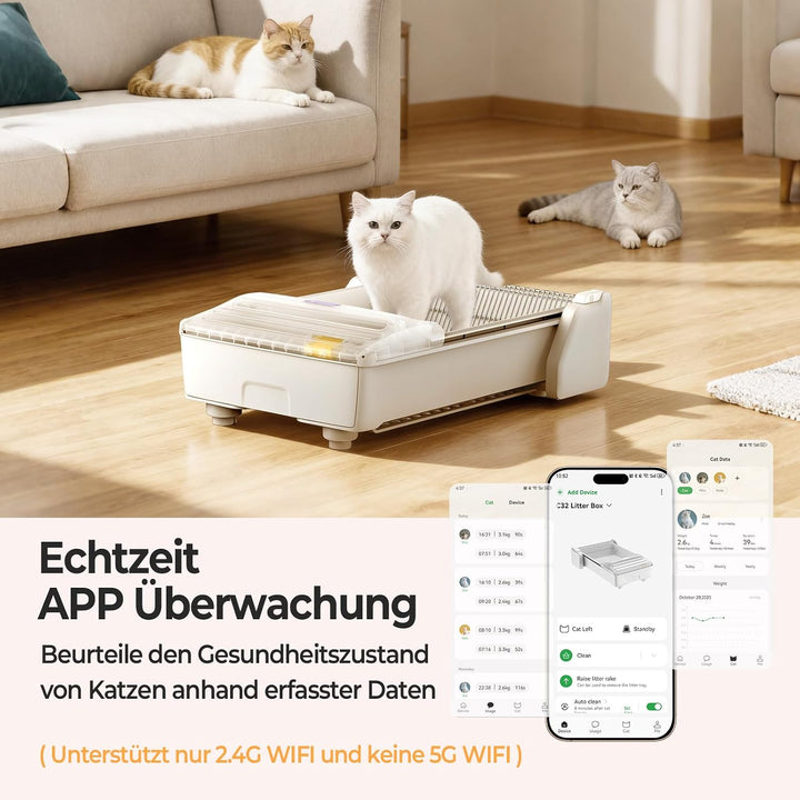 Selbstreinigende Katzentoilette Katzenklo Selbstreinigend Offen, Extra Grosse Platz Automatisches El