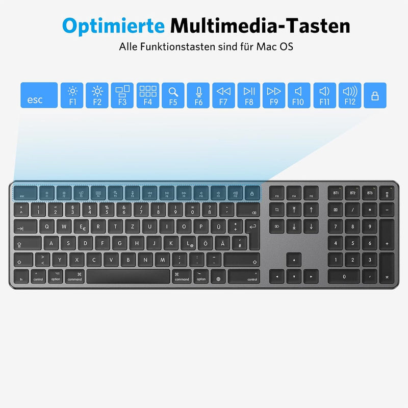OMOTON Bluetooth Tastatur für Mac(MacBook/MacBook Air/MacBook Pro/iMac/iMac Pro/Mac Pro), wiederaufl