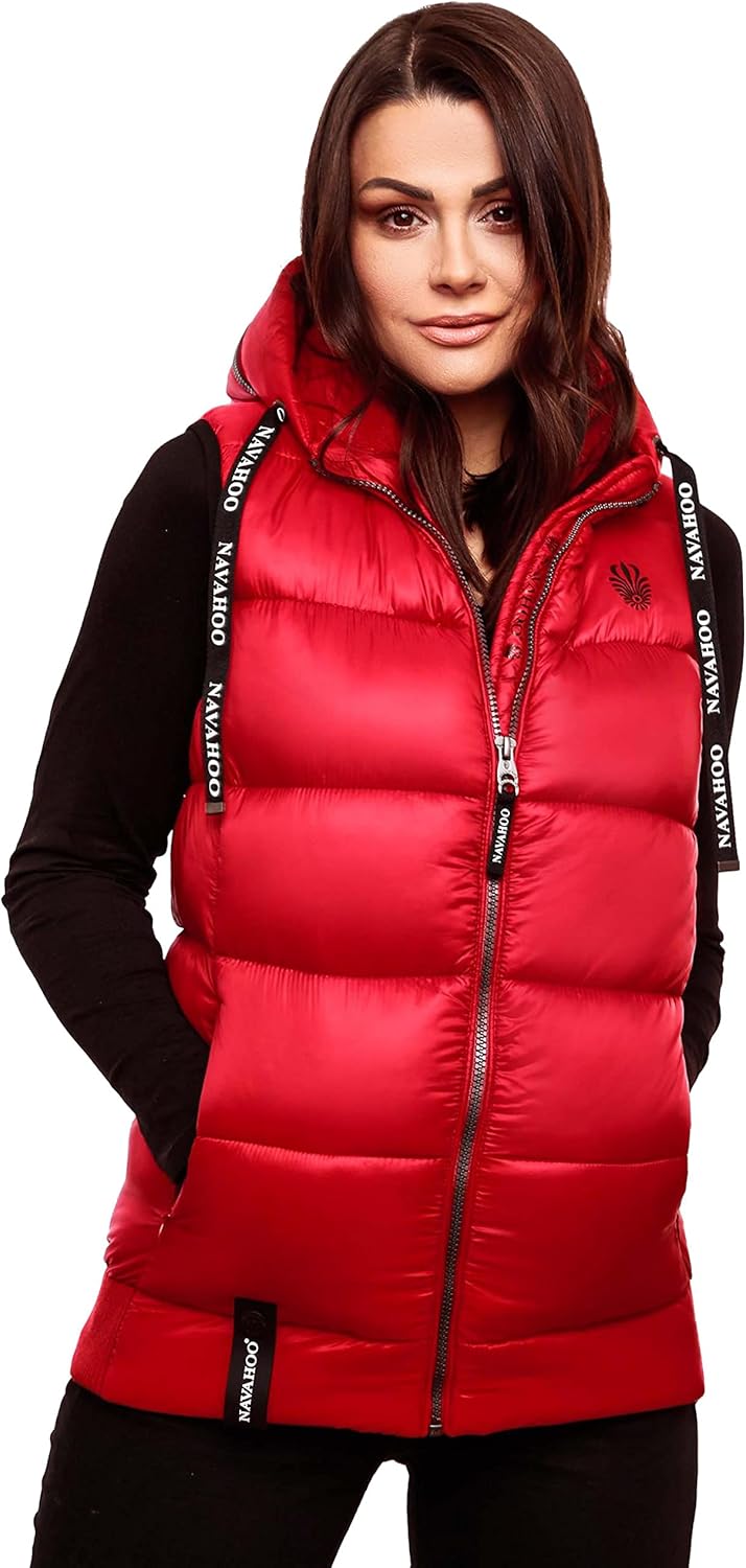 Navahoo Damen Steppweste leichte Outdoor-Weste Übergangsjacke mit Kapuze Kassidy XS-3XL XS Rot, XS R