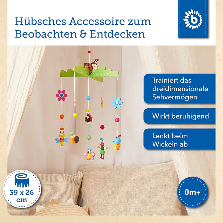 Bieco 3D Baby Mobile Ø ca. 26 cm | Edition Käferchen aus Holz | Mobile Baby Mädchen/Mobile Baby Jung