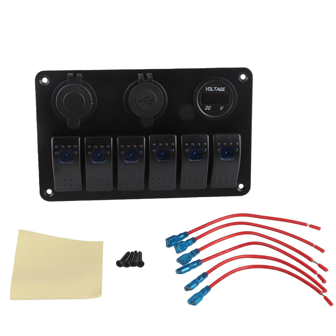 KIMISS ABS 6 Gang Wasserdichte ON-OFF Kippschalter Panel Dual USB Buchse Ladegerät LED Voltmeter 12