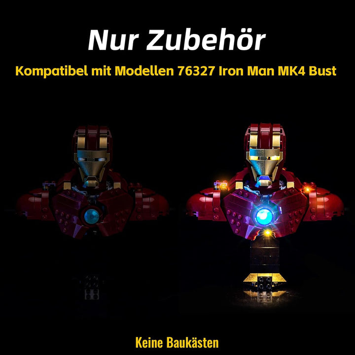 Version mit Lichtsteuerung Licht-Kit Kompatibel mit Lego 76327 Iron Man MK4 Bust (Nicht Lego), Led B