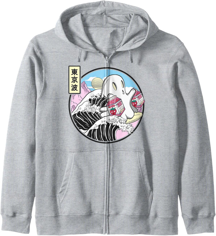 Surfen Ghost Erdbeermilch Kanagawa Wave Kawaii Anime Kapuzenjacke