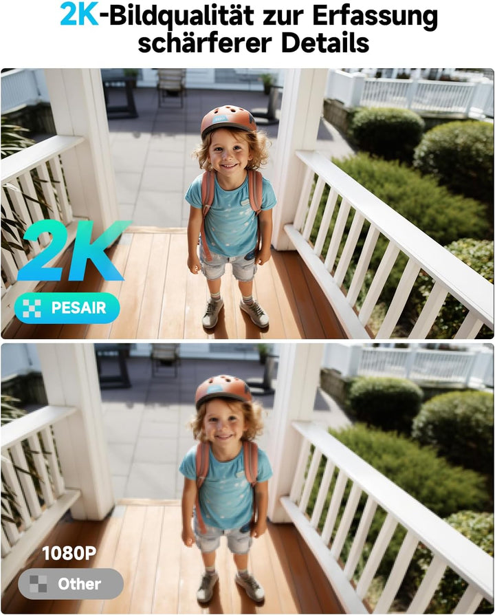 2K WiFi Überwachungskamera mit Solarpanel - WiFi Überwachungskamera Aussen Wireless Akku, Nachtsicht